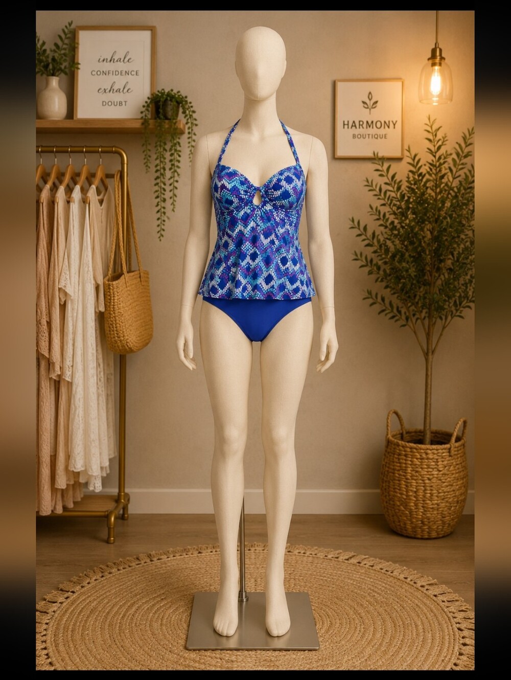 Blue Multicolor Patterned Swimdress